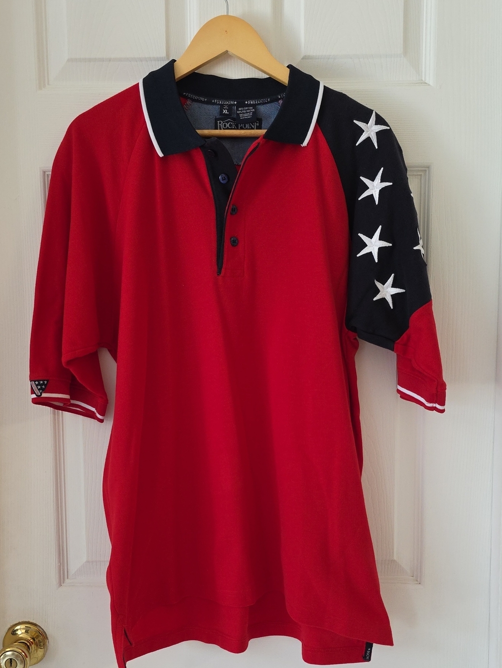 Men’s Red Polo with Navy American Star-Accent Sleeve Rock Point Size Xl